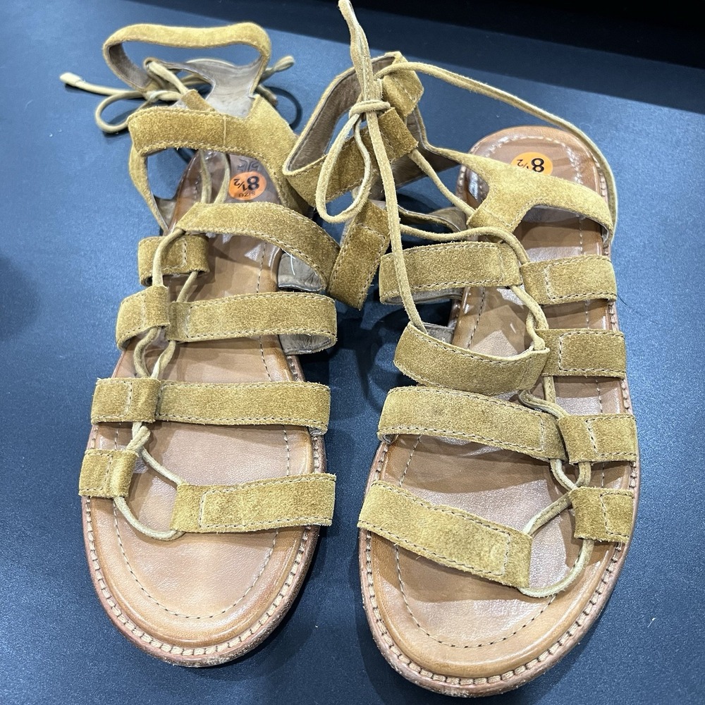 Frye Sandals Leather Lace Up Blair Side Ghillie Cognac Suede Strappy Casual 8.5